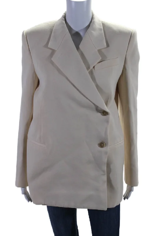 Women's Comfortable Clothes For Weekends Khaite Womens Wool Lined Collared Open Front Button Blazer Cream Women's Comfortable Clothes For Weekends Khaite Womens Wool Lined Collared Open Front Button Blazer Cream