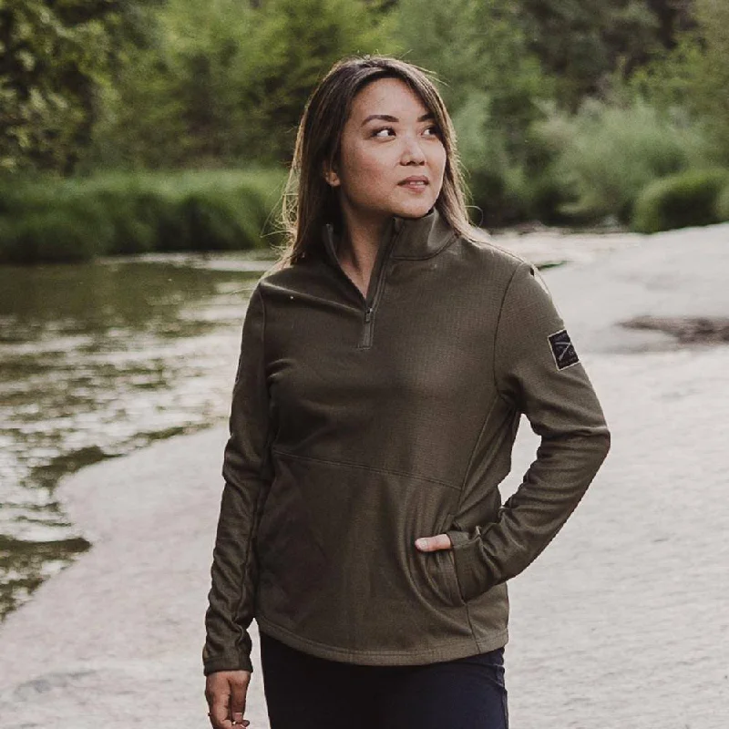 Women's Activewear Attire Women's 1/2 Zip Waffle Top - Military Green