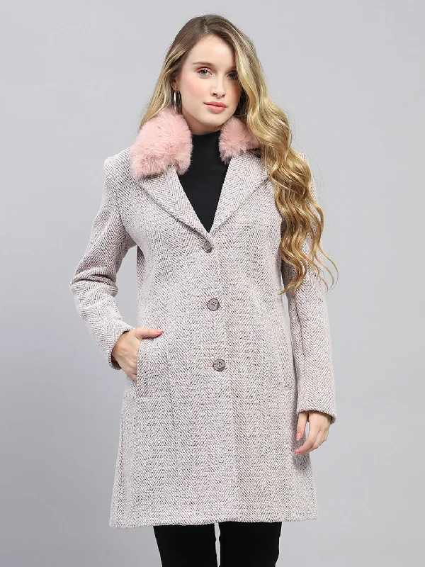 Affordable Women's Clothing Women Pink Self Design Collar Full Sleeve Coat