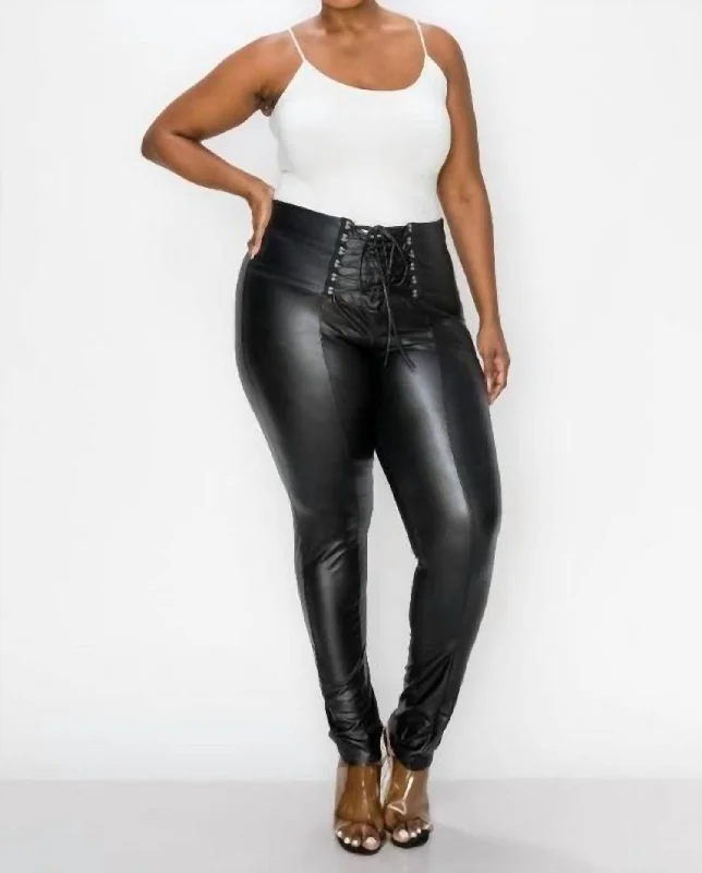 Women's Clothing Faux Leather Tie Waist Leggings - Plus In Black