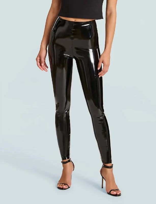 Women's Evening Outfit Faux Patent Leather Legging In Black