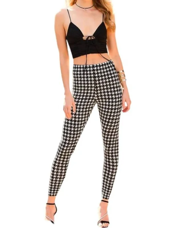 Women's Trendy Casual Outfit Houndstooth Leggings In Black