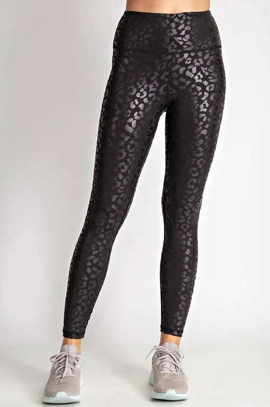 Women's Charming Outfit For Events Matte Leopard Leggings In Black