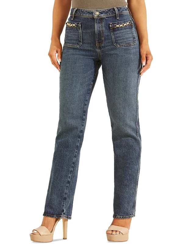 Women's Luxury Garments Womens High Rise Dark Wash Straight Leg Jeans